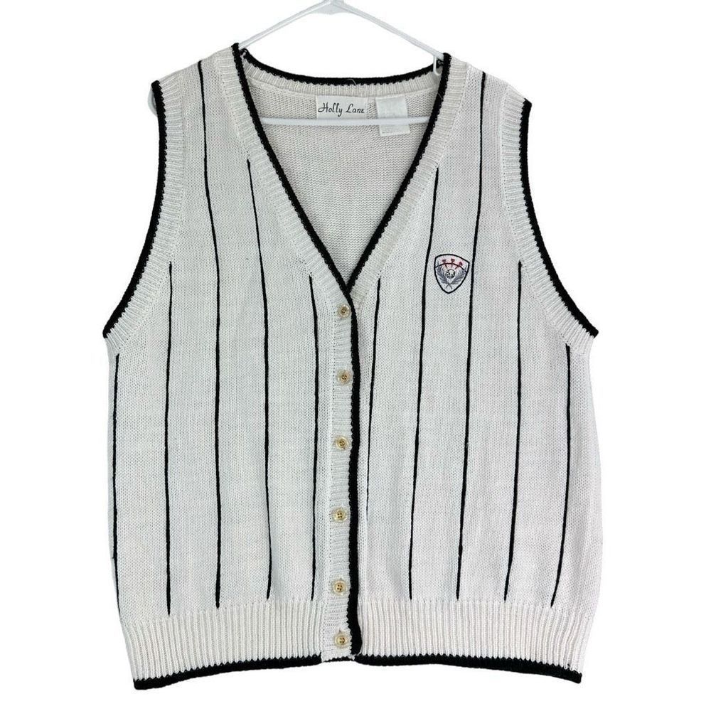 VTG Holly Lane Men's White Knit Embroidered Golf Sweater Vest size L